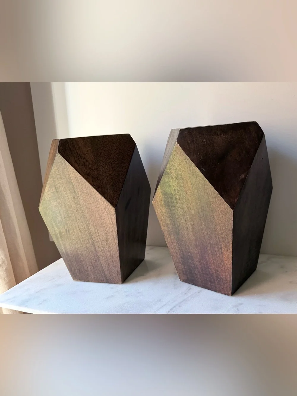 Handcrafted Geometric Wooden vase planter set of 2